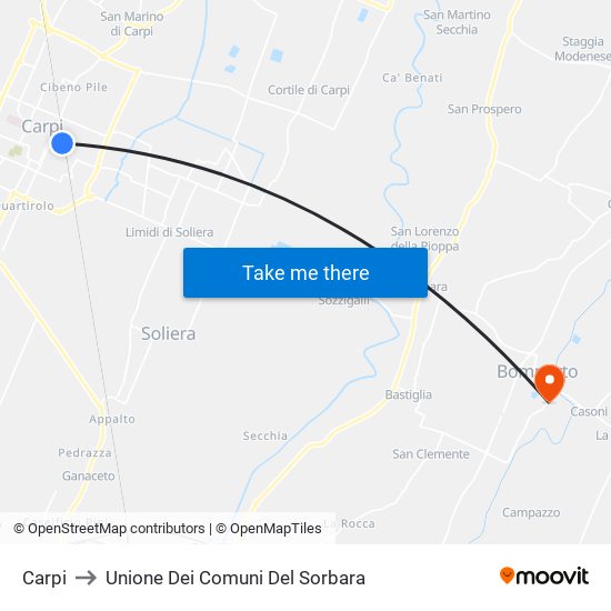 Carpi to Unione Dei Comuni Del Sorbara map