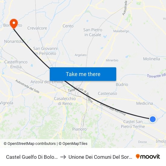 Castel Guelfo Di Bologna to Unione Dei Comuni Del Sorbara map