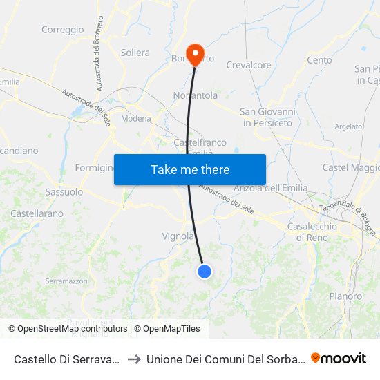 Castello Di Serravalle to Unione Dei Comuni Del Sorbara map