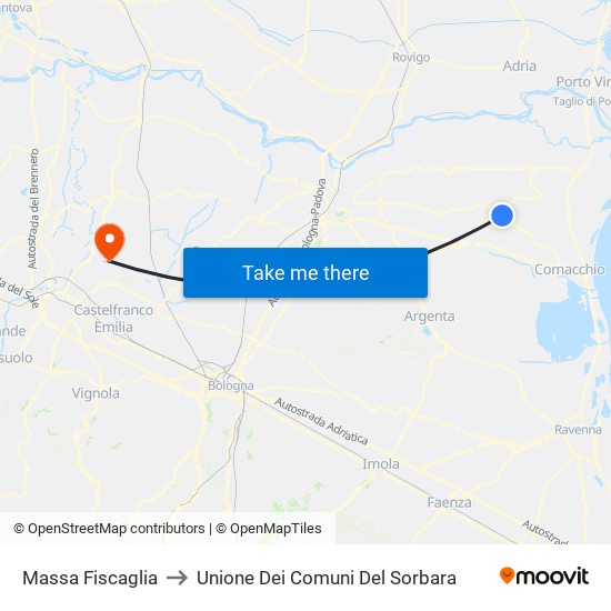 Massa Fiscaglia to Unione Dei Comuni Del Sorbara map