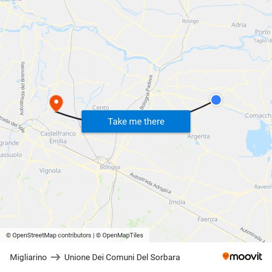 Migliarino to Unione Dei Comuni Del Sorbara map