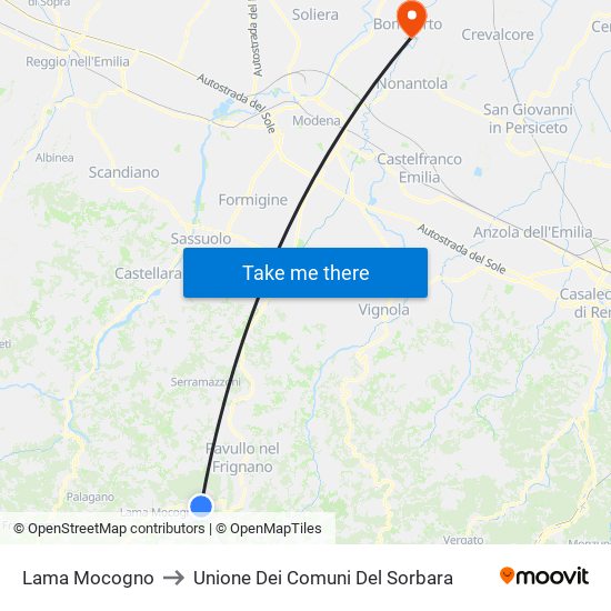 Lama Mocogno to Unione Dei Comuni Del Sorbara map