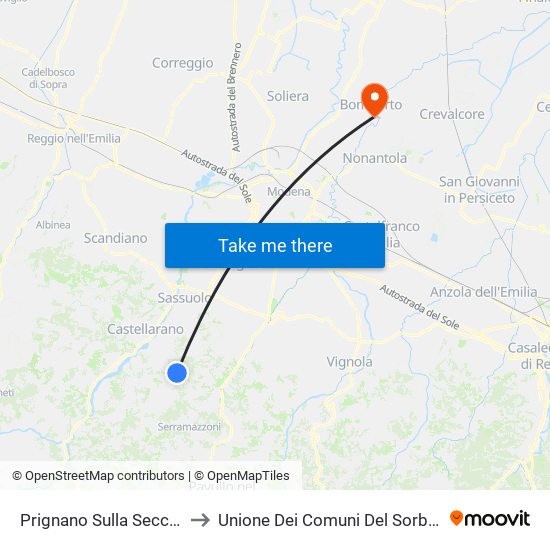 Prignano Sulla Secchia to Unione Dei Comuni Del Sorbara map