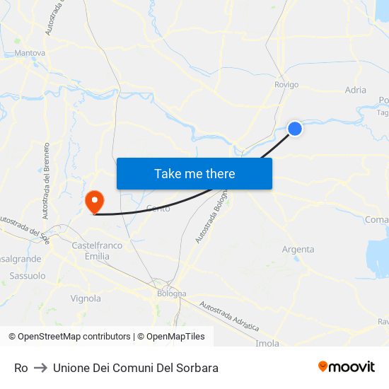 Ro to Unione Dei Comuni Del Sorbara map
