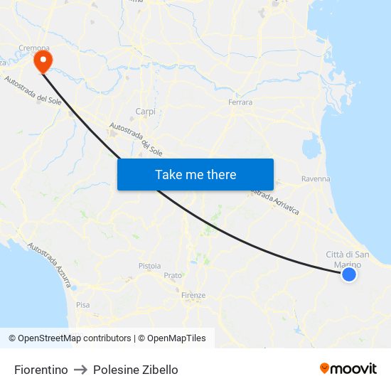 Fiorentino to Polesine Zibello map