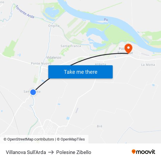 Villanova Sull'Arda to Polesine Zibello map
