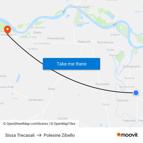 Sissa Trecasali to Polesine Zibello map