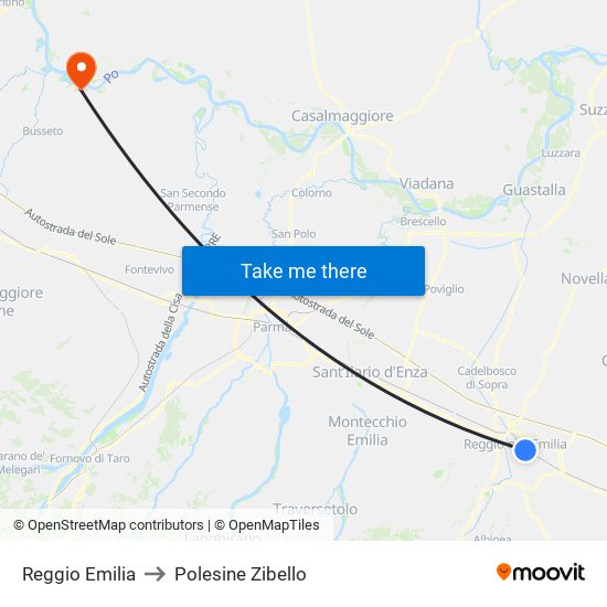 Reggio Emilia to Polesine Zibello map