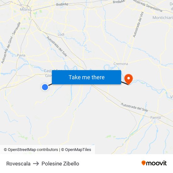 Rovescala to Polesine Zibello map