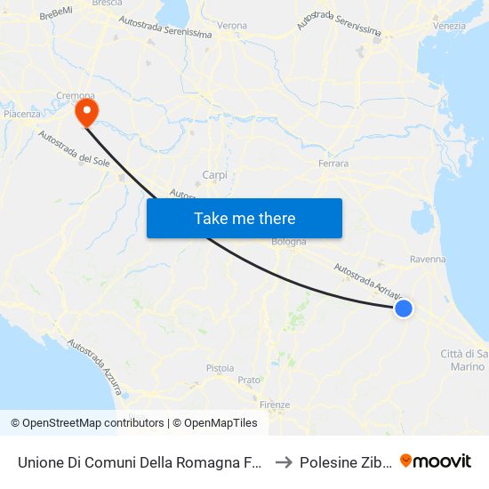 Unione Di Comuni Della Romagna Forlivese to Polesine Zibello map