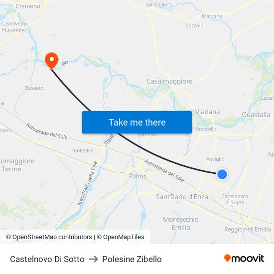 Castelnovo Di Sotto to Polesine Zibello map