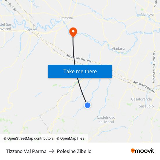 Tizzano Val Parma to Polesine Zibello map