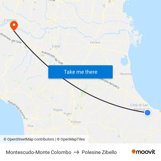 Montescudo-Monte Colombo to Polesine Zibello map