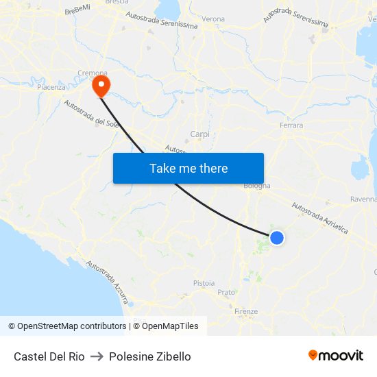 Castel Del Rio to Polesine Zibello map