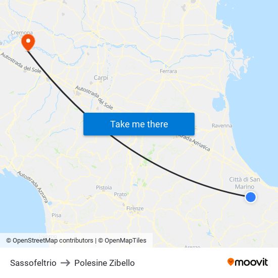 Sassofeltrio to Polesine Zibello map