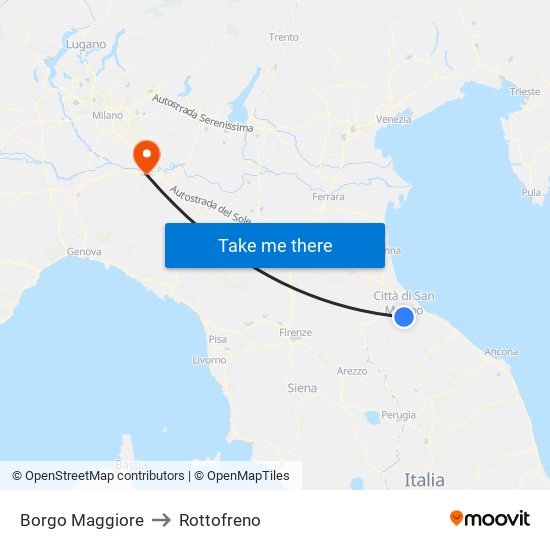 Borgo Maggiore to Rottofreno map