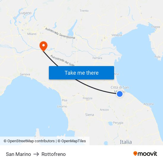 San Marino to Rottofreno map