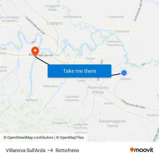 Villanova Sull'Arda to Rottofreno map