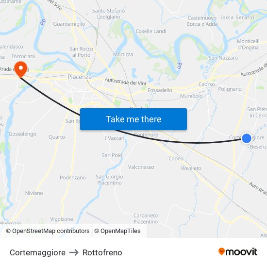 Cortemaggiore to Rottofreno map