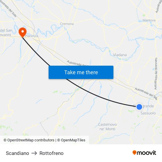 Scandiano to Rottofreno map