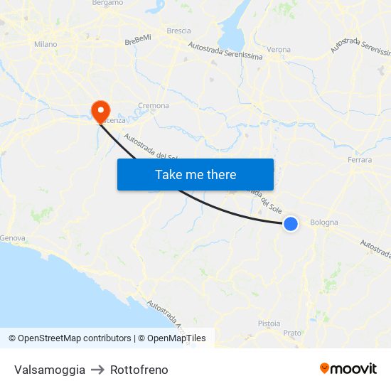 Valsamoggia to Rottofreno map