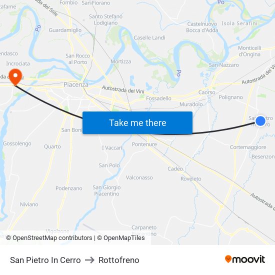 San Pietro In Cerro to Rottofreno map