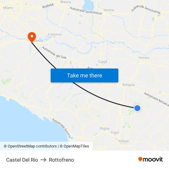 Castel Del Rio to Rottofreno map