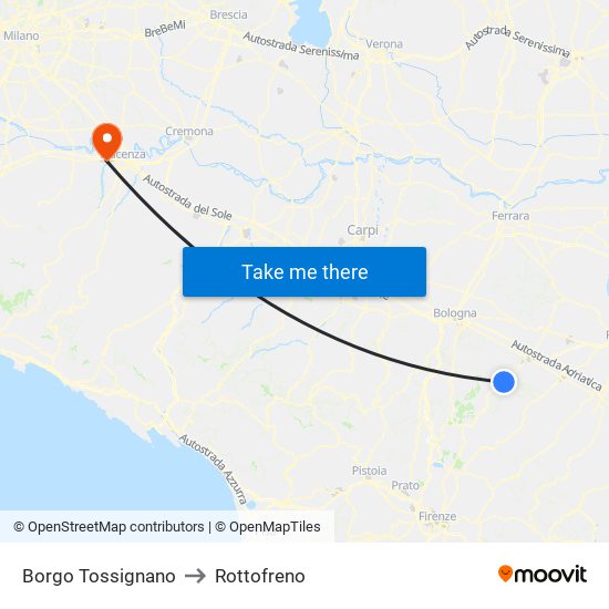 Borgo Tossignano to Rottofreno map