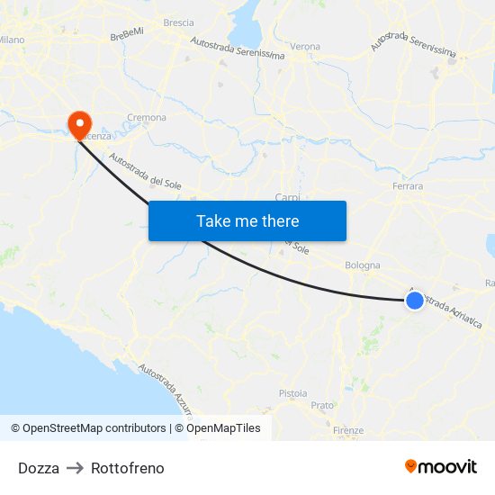 Dozza to Rottofreno map