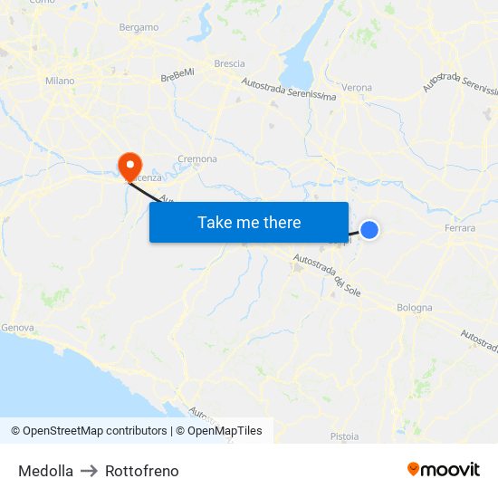 Medolla to Rottofreno map