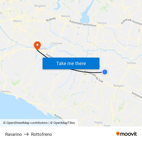 Ravarino to Rottofreno map