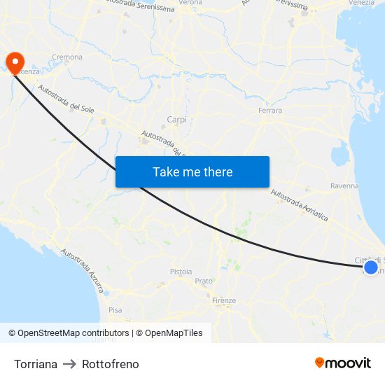 Torriana to Rottofreno map