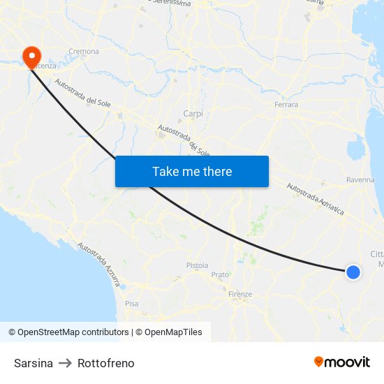 Sarsina to Rottofreno map