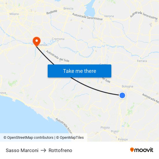 Sasso Marconi to Rottofreno map