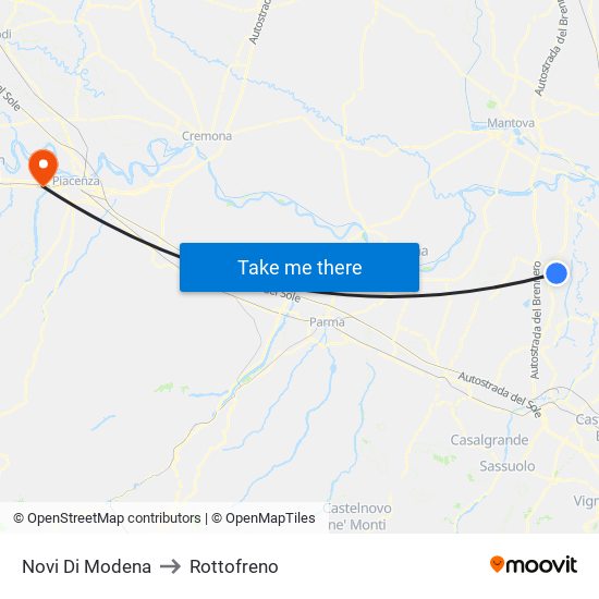 Novi Di Modena to Rottofreno map