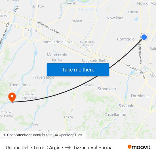 Unione Delle Terre D'Argine to Tizzano Val Parma map