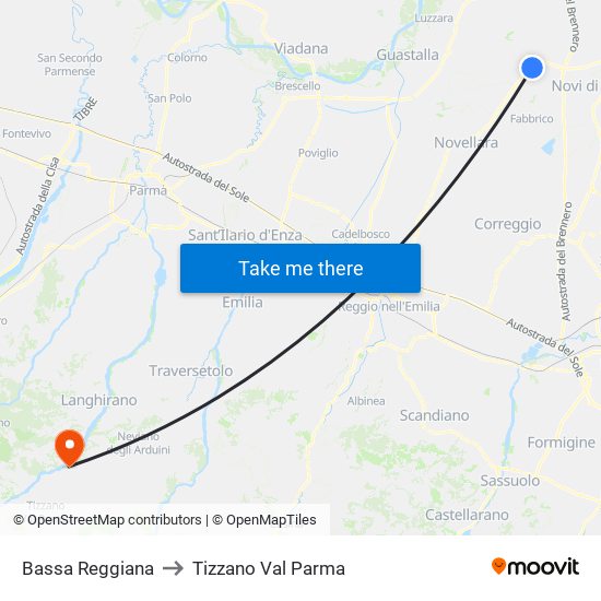 Bassa Reggiana to Tizzano Val Parma map