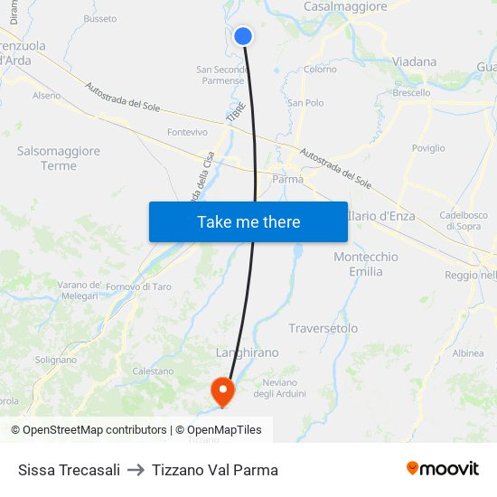 Sissa Trecasali to Tizzano Val Parma map