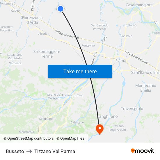 Busseto to Tizzano Val Parma map
