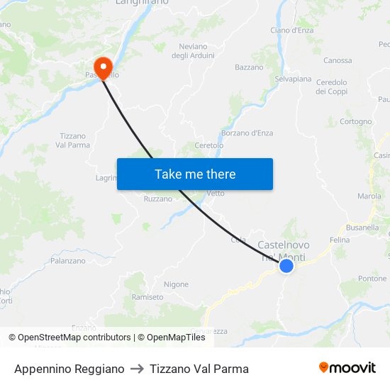 Appennino Reggiano to Tizzano Val Parma map