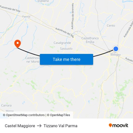 Castel Maggiore to Tizzano Val Parma map