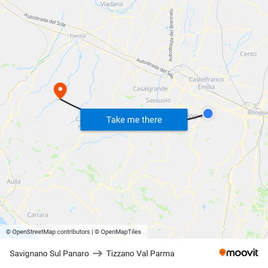 Savignano Sul Panaro to Tizzano Val Parma map
