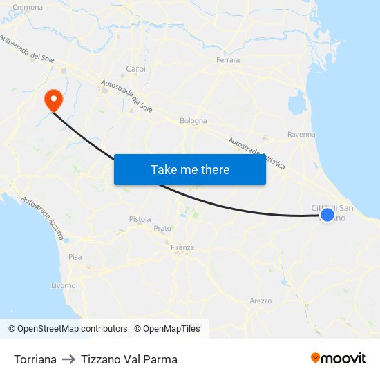 Torriana to Tizzano Val Parma map