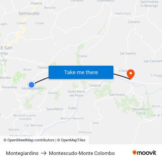 Montegiardino to Montescudo-Monte Colombo map