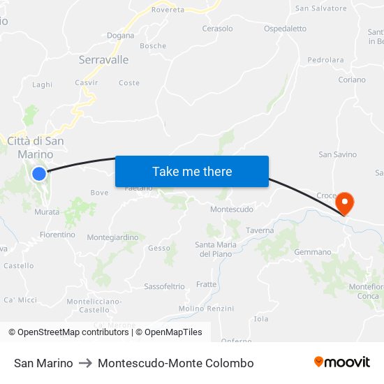 San Marino to Montescudo-Monte Colombo map