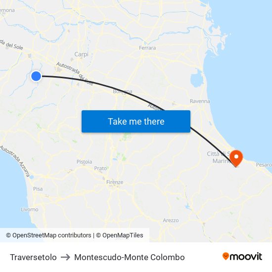 Traversetolo to Montescudo-Monte Colombo map