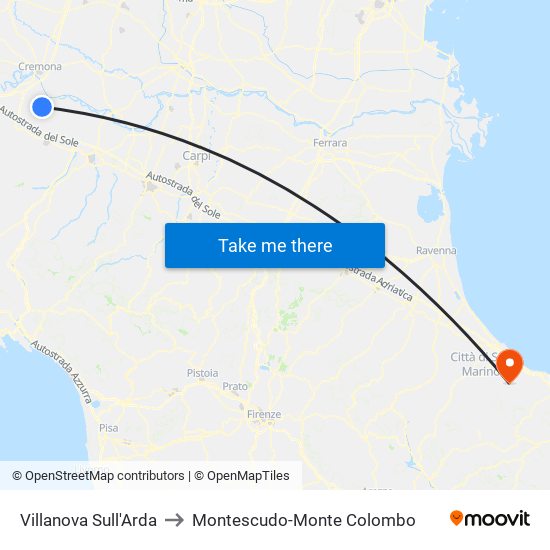 Villanova Sull'Arda to Montescudo-Monte Colombo map