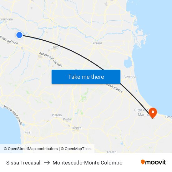 Sissa Trecasali to Montescudo-Monte Colombo map