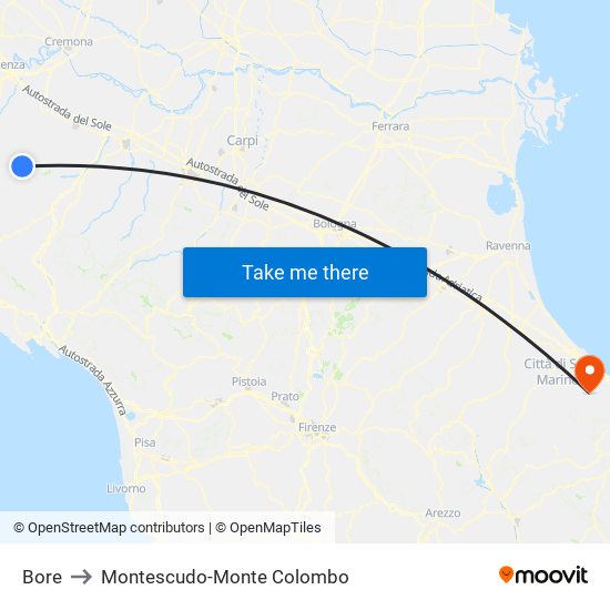 Bore to Montescudo-Monte Colombo map