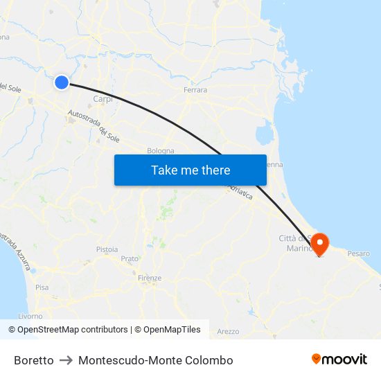 Boretto to Montescudo-Monte Colombo map